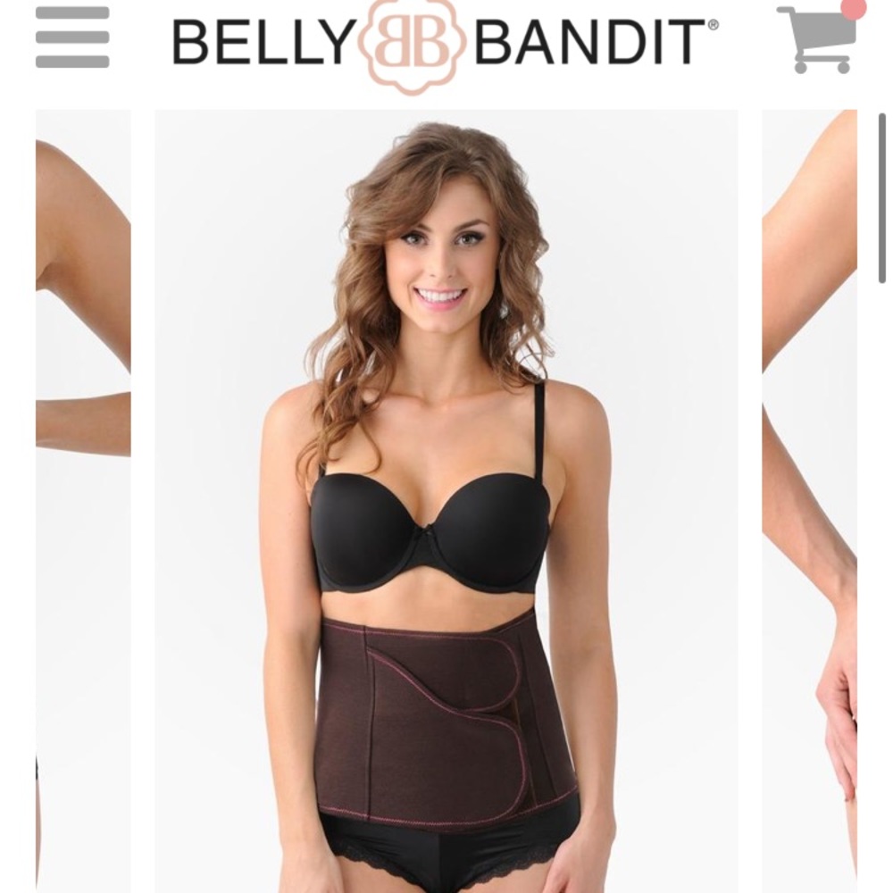 Belly Bandit High-Waist Postpartum Support Wrap in Brown with Pink Stitching